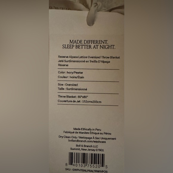 NWT Boll & Branch 100% Alpaca Oversized Throw, 60”x80”, Neutral Color! - Picture 3 of 4